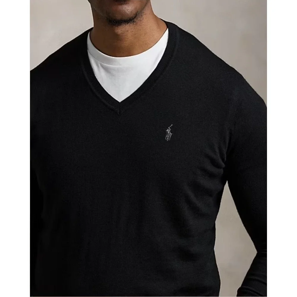 Polo Ralph Lauren Black Merino Wool V Neck Sweater Men Big & Tall Size 4XLT NWT